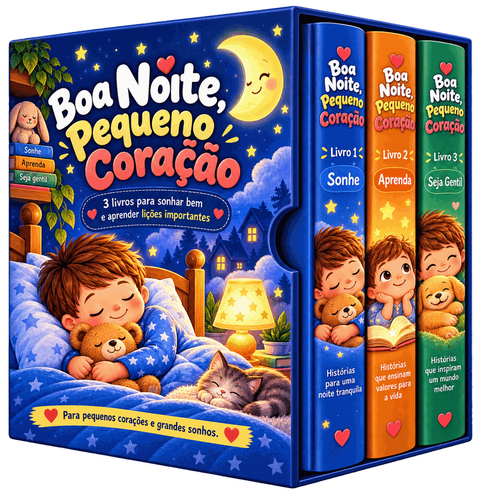 Box digital com os três livros Boa Noite, Pequeno Coração